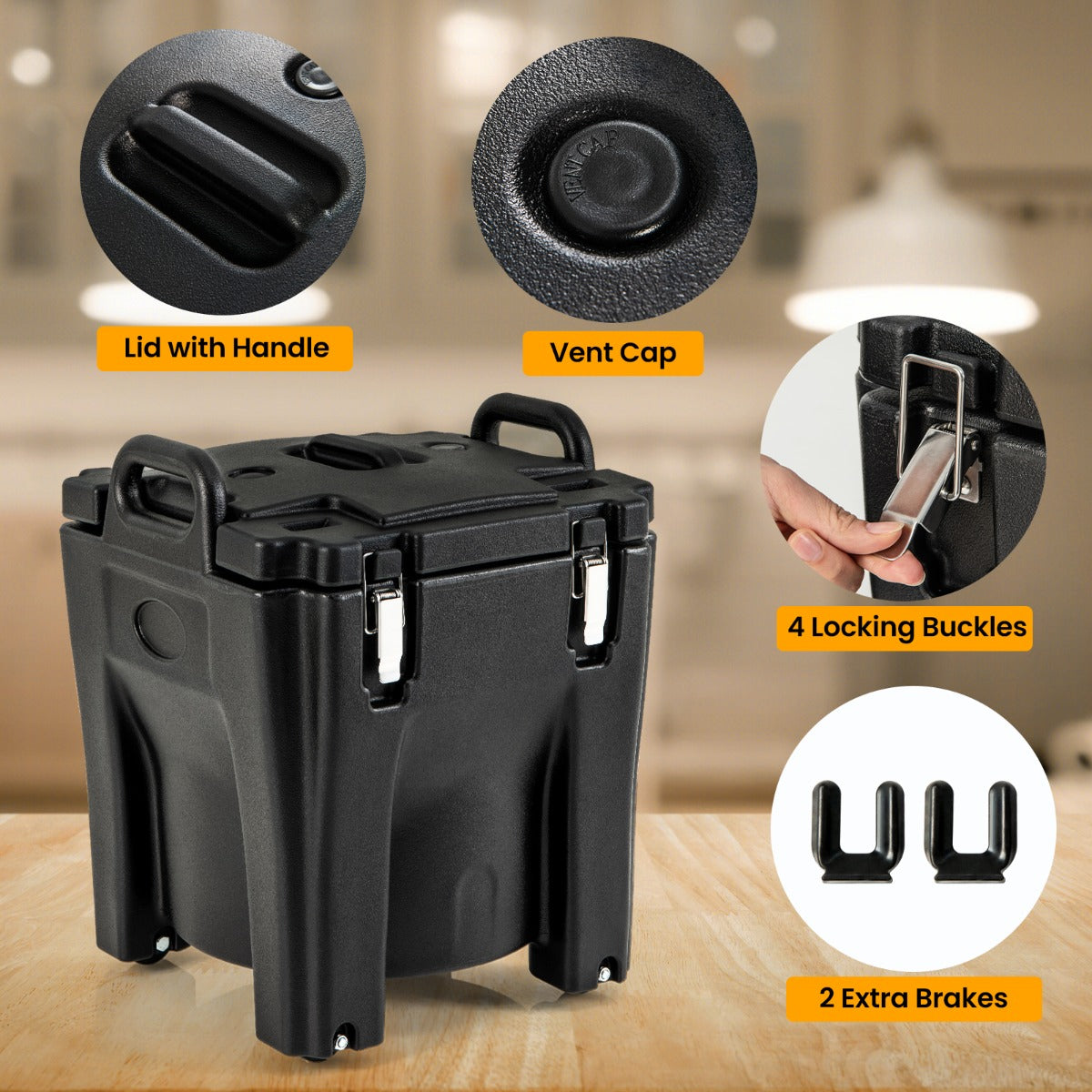 LIVSK Geïsoleerde Voedselcontainer - 30L - 3-laagse Structuur - Tot 6 Uur Warm/Koud - Handgrepen en Wielen - Zwart