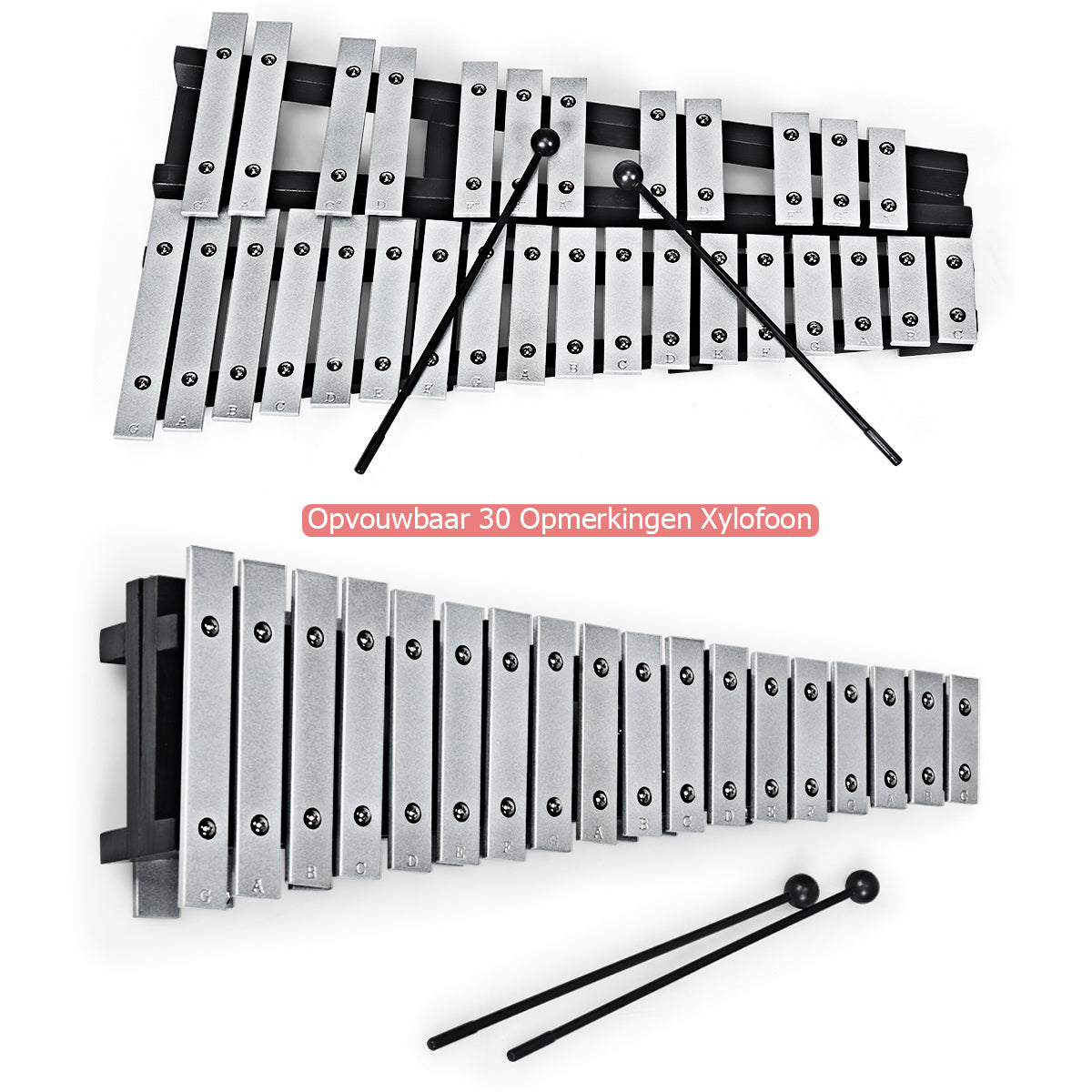 LIVSK Percussie Xylofoon - 30 Noot met Houten Frame - Inclusief Rubber Hamers en Draagtas - Voor Beginners en Gevorderden - Zwart