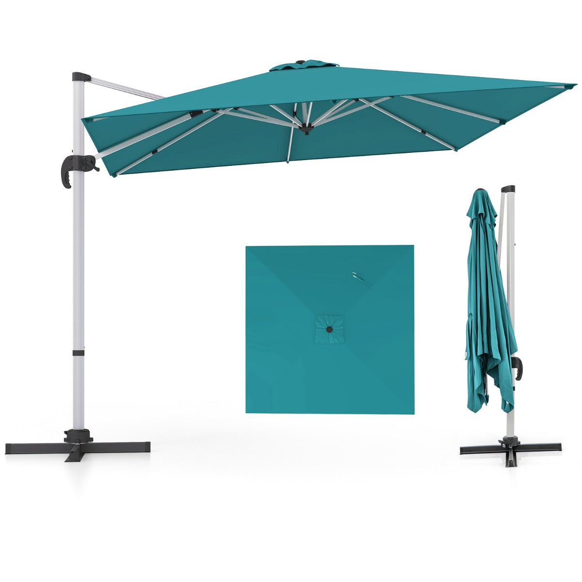 LIVSK Deluxe Terras Hangende Parasol - Kantelbaar met Slinger - 3m Luifel - Aluminium en Polyester - Stabiliteit met Kruisvoet -