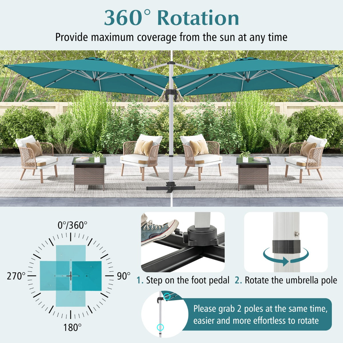 LIVSK Deluxe Terras Hangende Parasol - Kantelbaar met Slinger - 3m Luifel - Aluminium en Polyester - Stabiliteit met Kruisvoet -