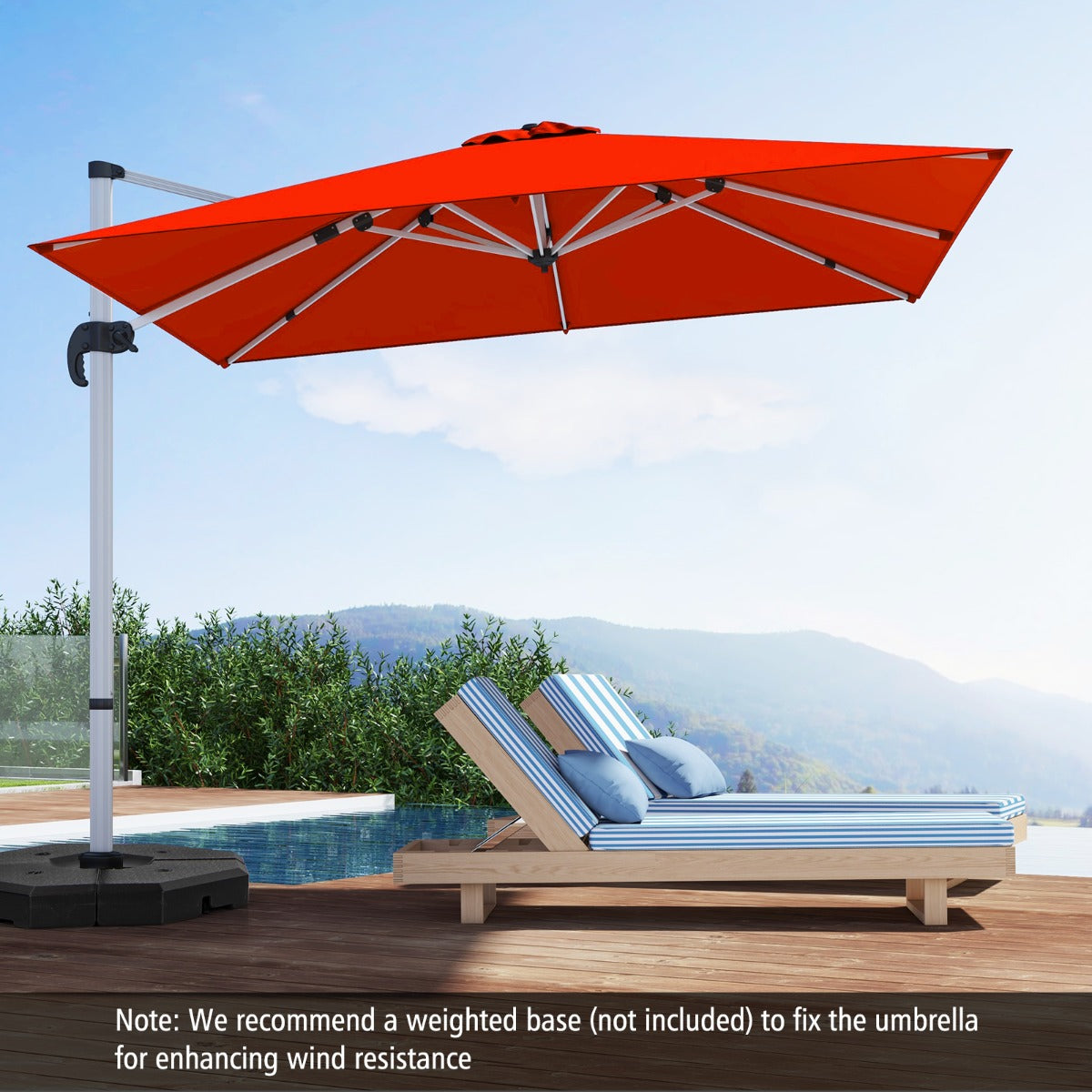 LIVSK Deluxe Terras Hangende Parasol - 3 m Diameter - Verstelbaar met Zwengel en 360° Rotatie - Aluminium en Polyester - Oranje