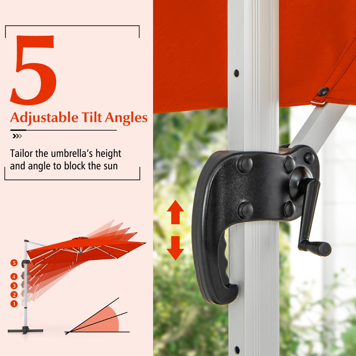 LIVSK Deluxe Terras Hangende Parasol - 3 m Diameter - Verstelbaar met Zwengel en 360° Rotatie - Aluminium en Polyester - Oranje