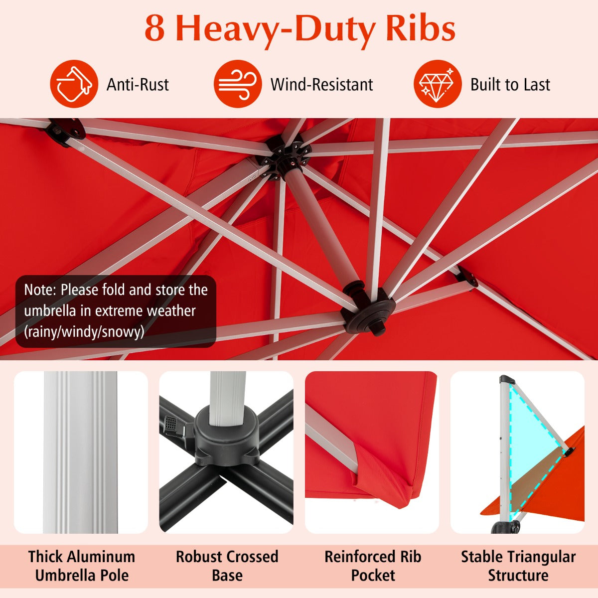 LIVSK Deluxe Terras Hangende Parasol - 3 m Diameter - Verstelbaar met Zwengel en 360° Rotatie - Aluminium en Polyester - Oranje