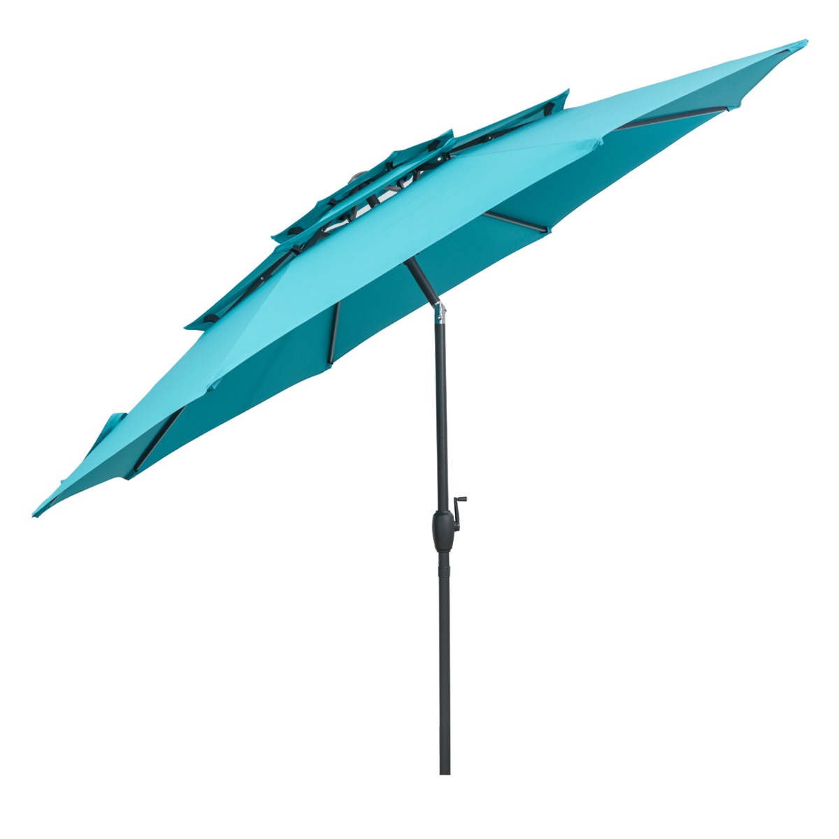 Livsk costway 300 cm grote 3 laagse parasol tafelparasol met kantelmechanisme handslinger 8 stevige ribben zonnescherm voor tuin strand turquoise
