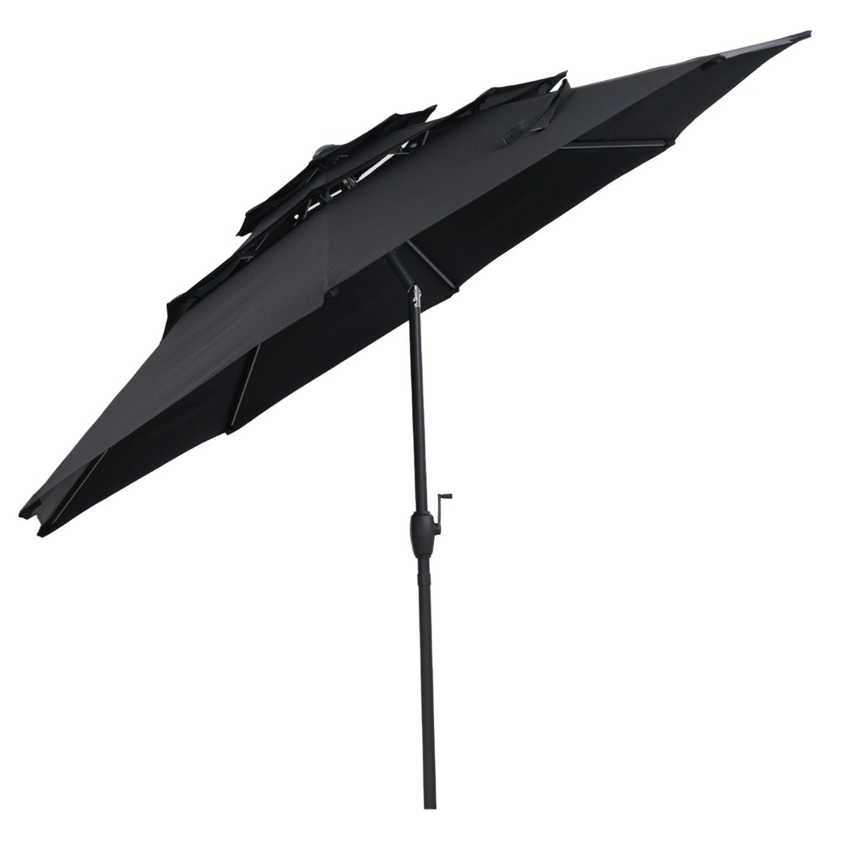 Livsk costway 300 cm grote 3 laagse parasol tafelparasol met kantelmechanisme handslinger 8 stevige ribben zonnescherm voor tuin strand zwart 1