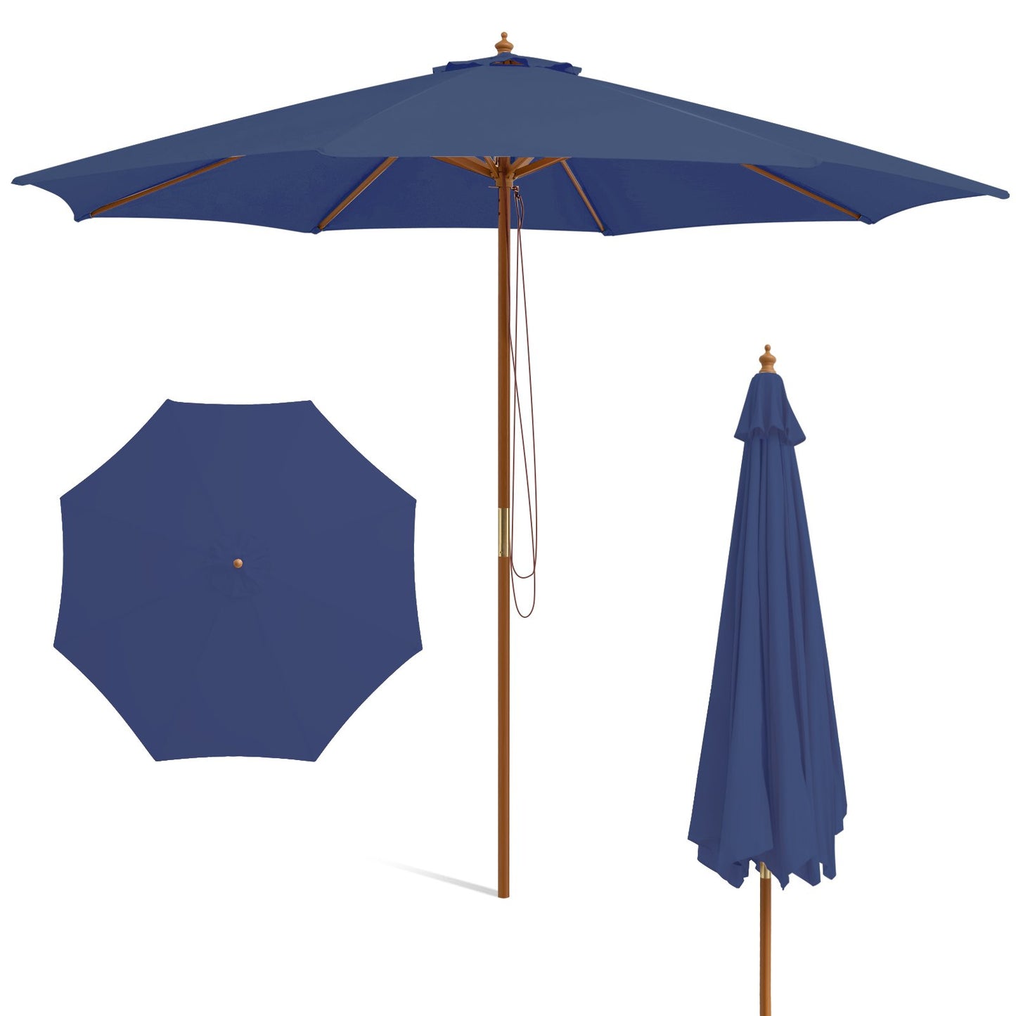 LIVSK Houten Terrasparasol - 300 x 300 x 262 cm - Ademend en Waterdicht Polyester - 8 Bamboestokken - Eenvoudig te Gebruiken -