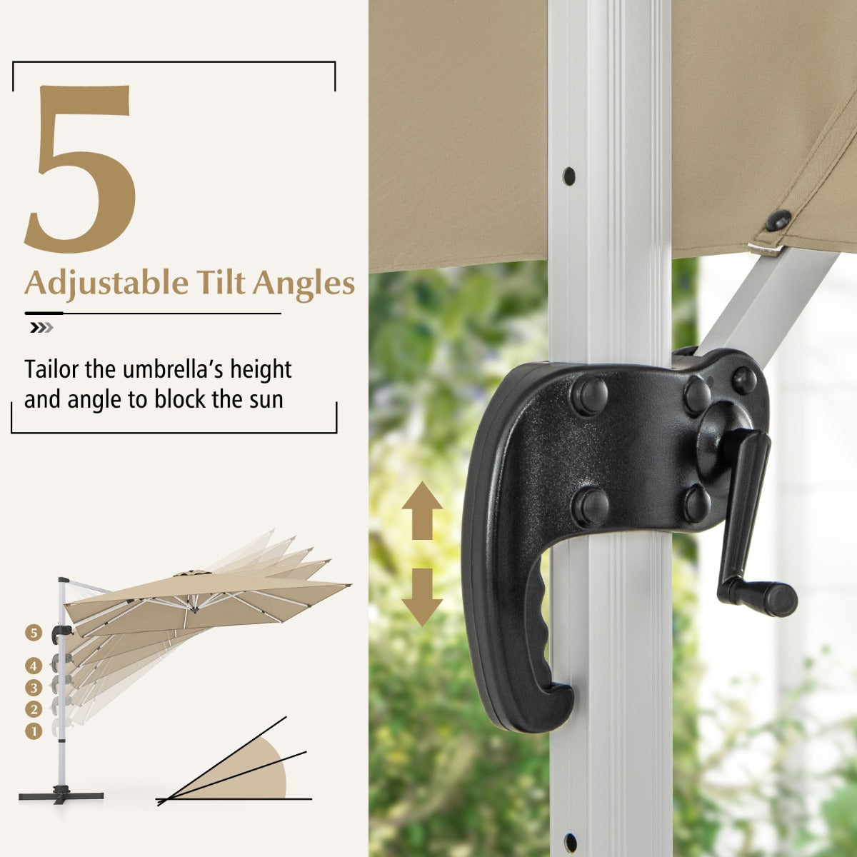 LIVSK Zweefparasol 300 x 300 x 261 cm - 360° Draaibaar - Verstelbare Helling - Waterafstotend - Aluminium - Beige