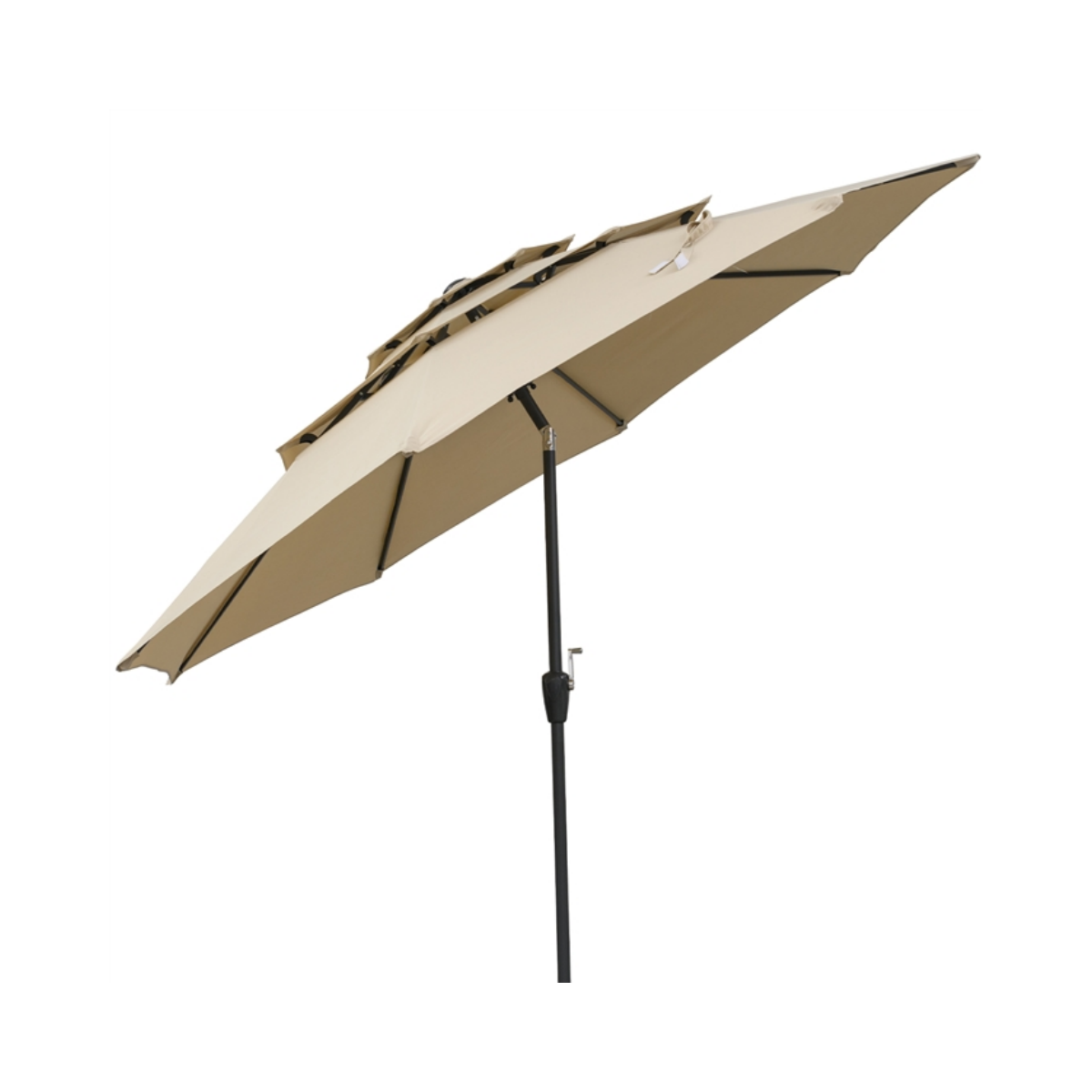 Livsk costway 300 cm terrasparasol met geventileerd 3 niveau dak grote buitenparasol met drukknop kantelen slinger 8 stijve baleinen beige