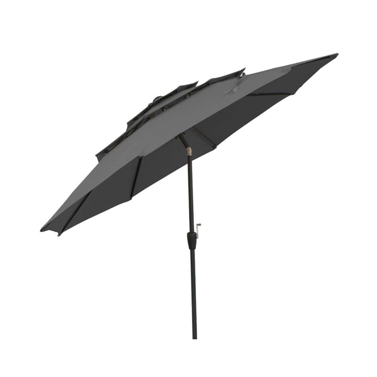 Livsk costway 300 cm terrasparasol met geventileerd 3 niveau dak grote buitenparasol met drukknop kantelen slinger 8 stijve baleinen grijs