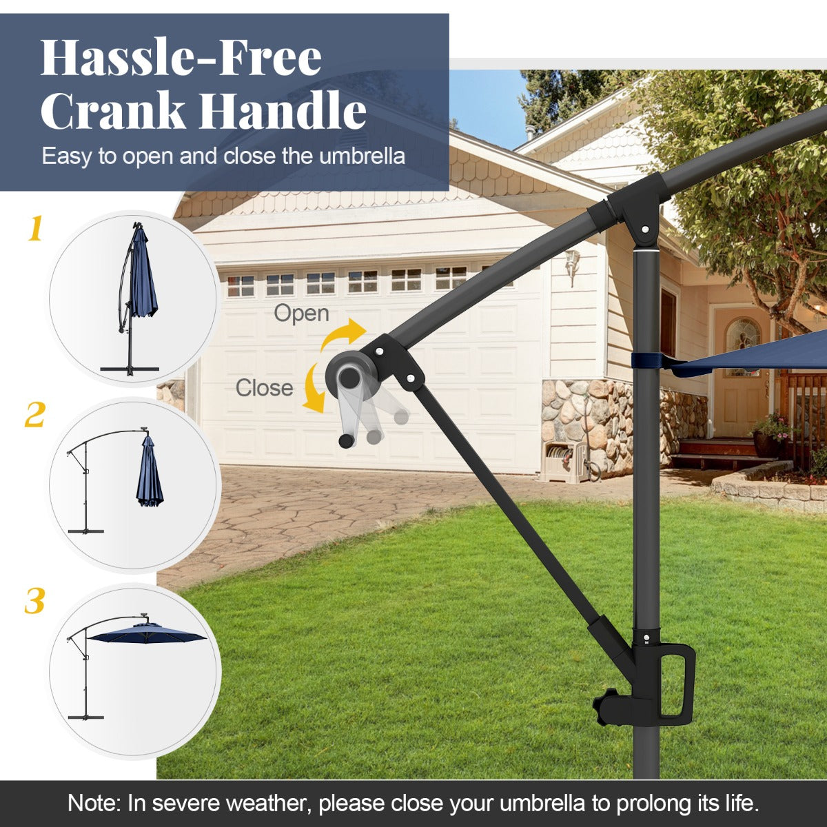 LIVSK Offset Parasol 300 cm - LED-verlichting op zonne-energie - 360° draaibaar - Eenvoudig te openen - Beige