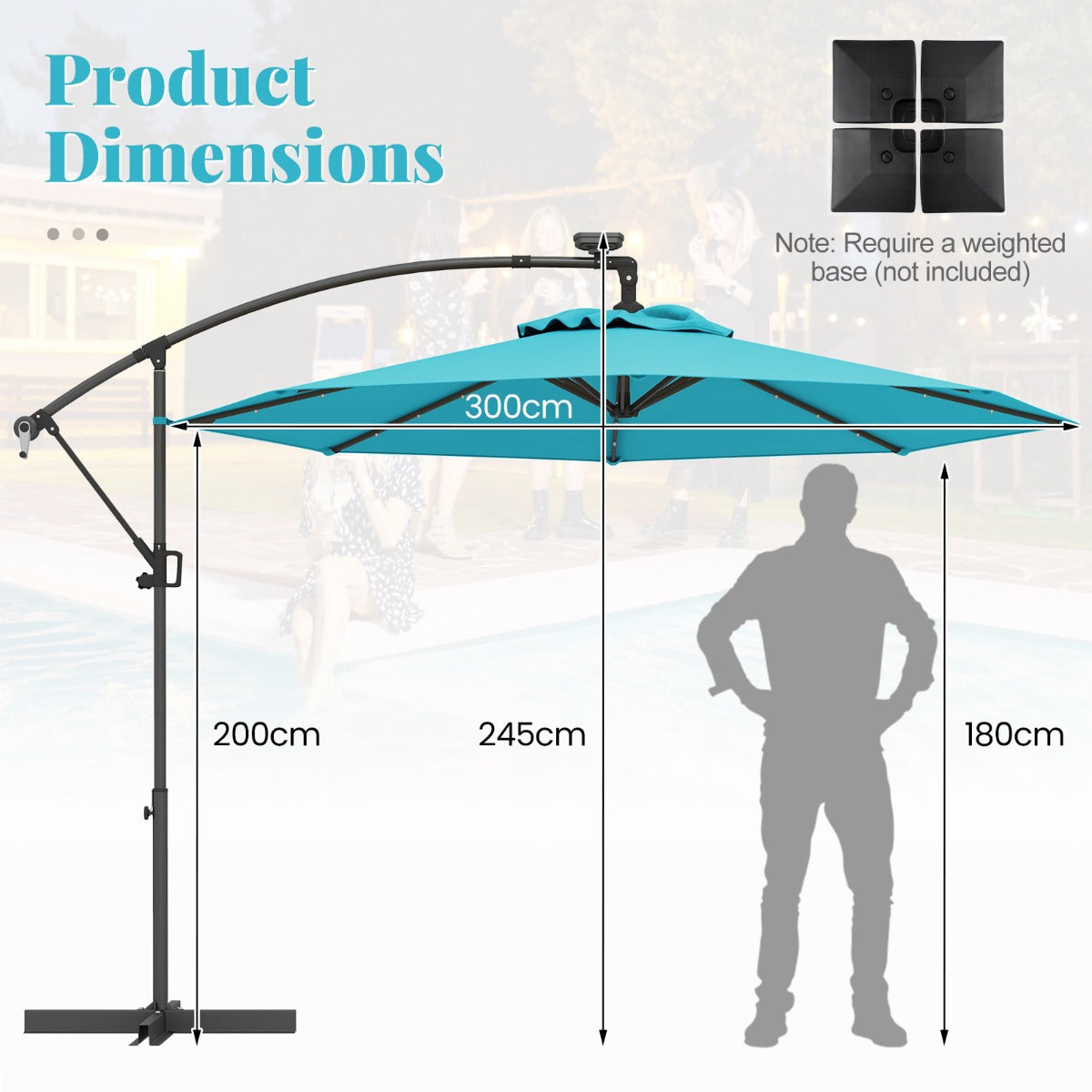 LIVSK Offset Parasol 300 cm - Met Afstandsbediening en LED Verlichting - 360° Draaibaar - Stevige Constructie - Beige