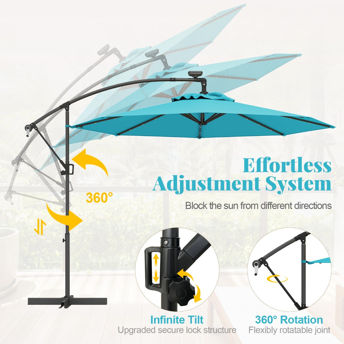 LIVSK Offset Parasol 300 cm - Met Afstandsbediening en LED Verlichting - 360° Draaibaar - Stevige Constructie - Beige