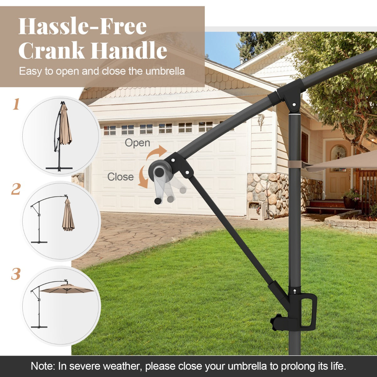 LIVSK Offset Parasol 300 cm - Met Afstandsbediening en 32 LED's - Kantelbaar en 360° Draaiend - Stevige Constructie - Beige