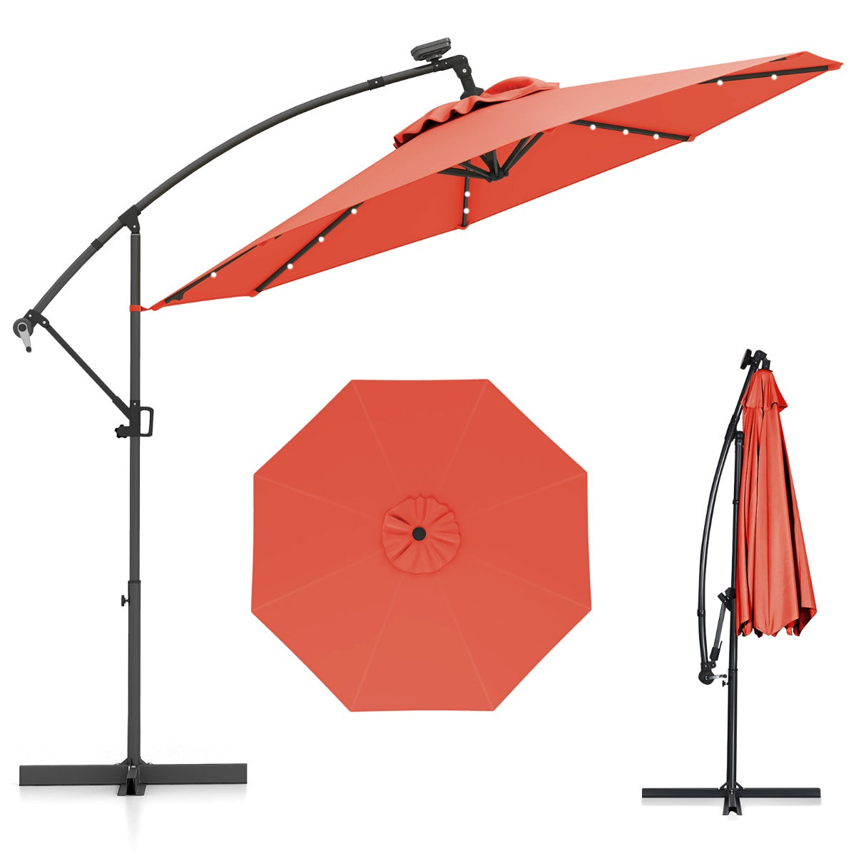 LIVSK Offset Parasol 300 cm met Afstandsbediening - 32 LED's - 360° Draaibaar - Waterafstotend - Oranje