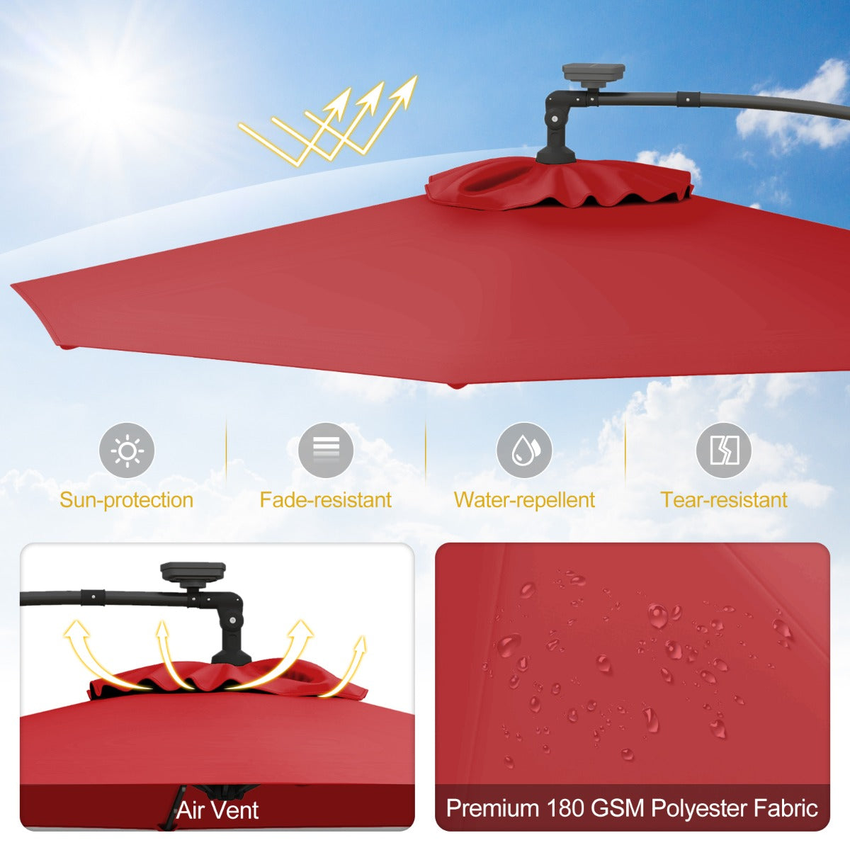 LIVSK Offset Parasol 300 cm - 32 LED's op Zonne-energie - Kantelmechanisme - Waterafstotend - Stabiele Constructie - Beige