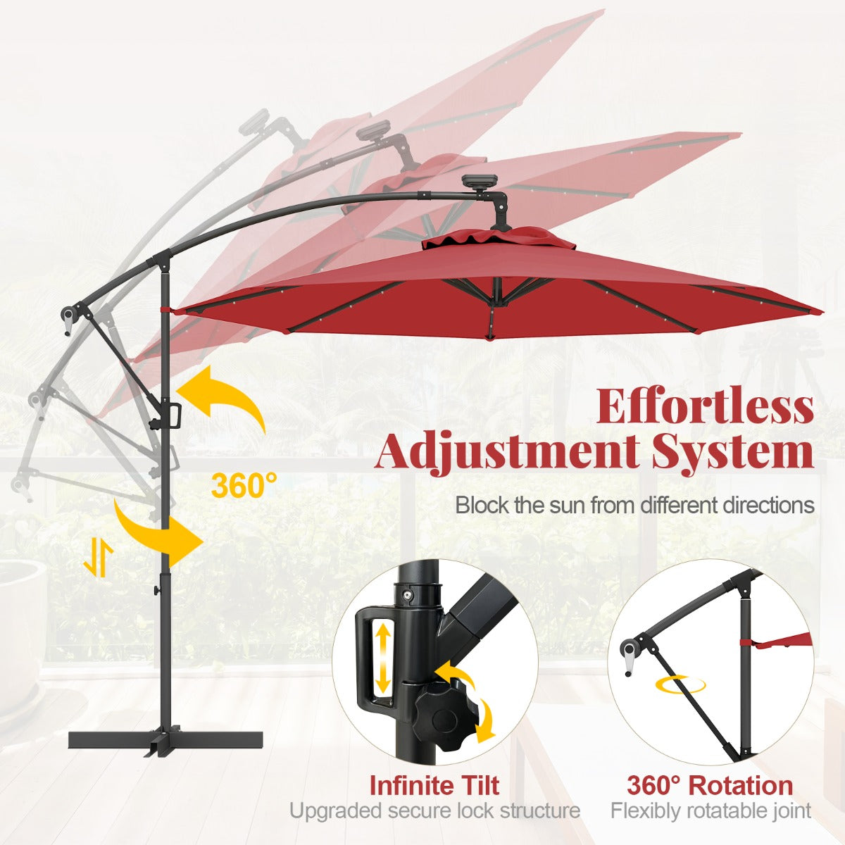 LIVSK Offset Parasol 300 cm - 32 LED's op Zonne-energie - Kantelmechanisme - Waterafstotend - Stabiele Constructie - Beige