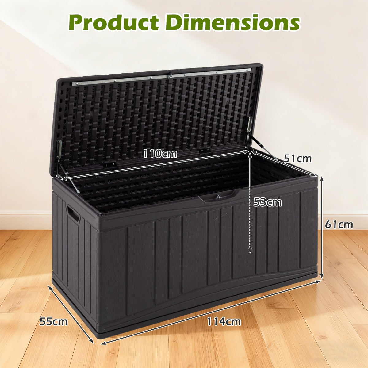Livsk costway 300 l tuinbox grote hdpe opbergbox met gasveren en afsluitbaar deksel waterbestendige outdoorbox van kunststof bruin 2