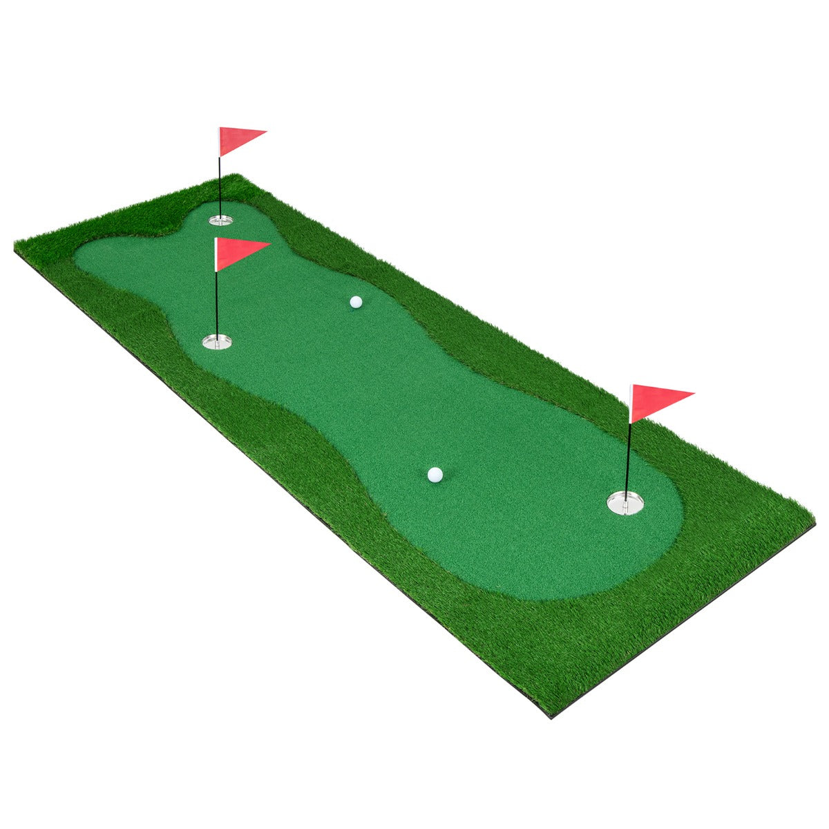 LIVSK Golf Putting Green - Realistisch Kunstgras met 3 Holes en Vlaggen - Antislip en Opvouwbaar - Voor Binnen en Buiten - Groen