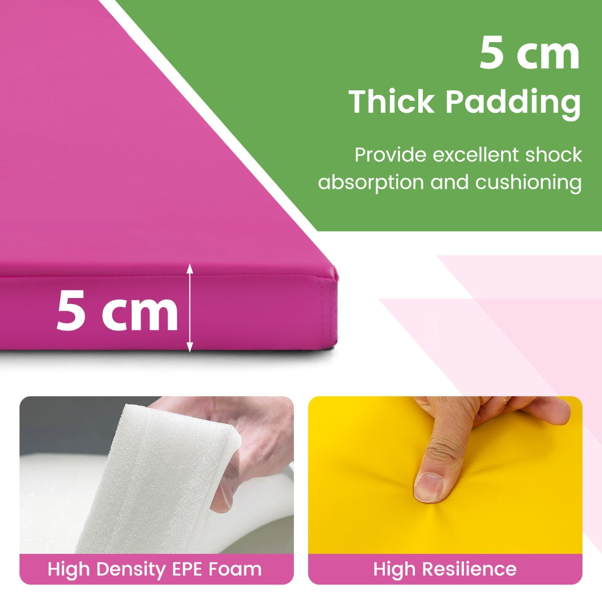LIVSK Opvouwbare Gymnastiekmat - 5 cm Dikke EPE-schuimvulling - Handgrepen - Klittenbandsluitingen - 300 x 117 x 5 cm - Paars