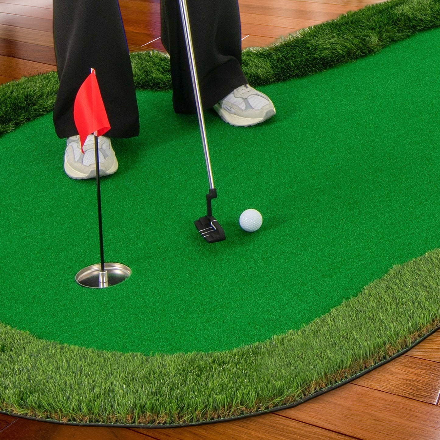 LIVSK Golf Puttingmat - 3 Gaten met Afneembare Deksels - Hoogdicht Gras - Antislip EVA-bodem - Voor Binnen en Buiten - Groen