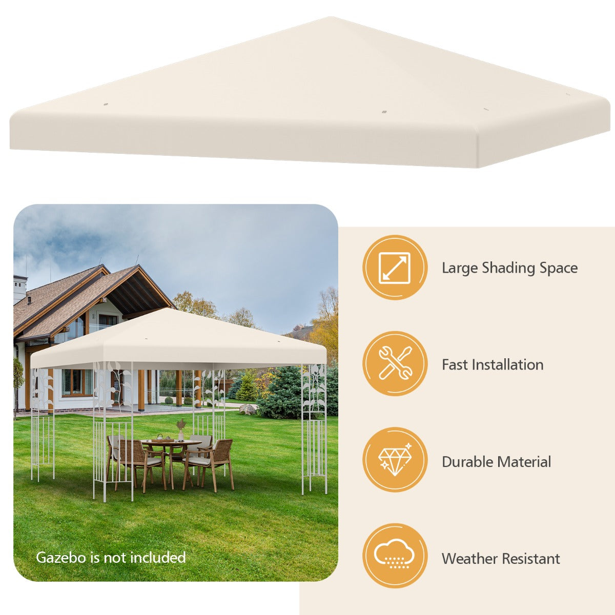 LIVSK Overkappingstent - Waterdicht en Hittebestendig - Stevige Constructie - Ideaal voor Tuinfeesten - 300 x 300 cm - Beige