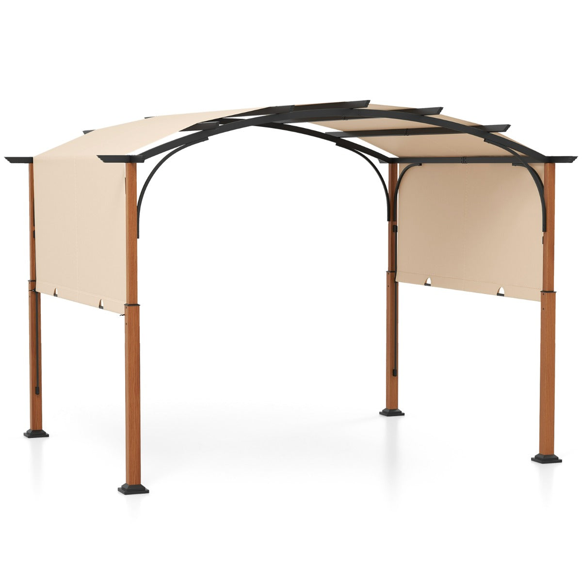 LIVSK Uitschuifbare Tuinpergola - Stabiele Boogstructuur - Duurzaam Polyesterweefsel - 360 x 300 x 260 cm - Beige
