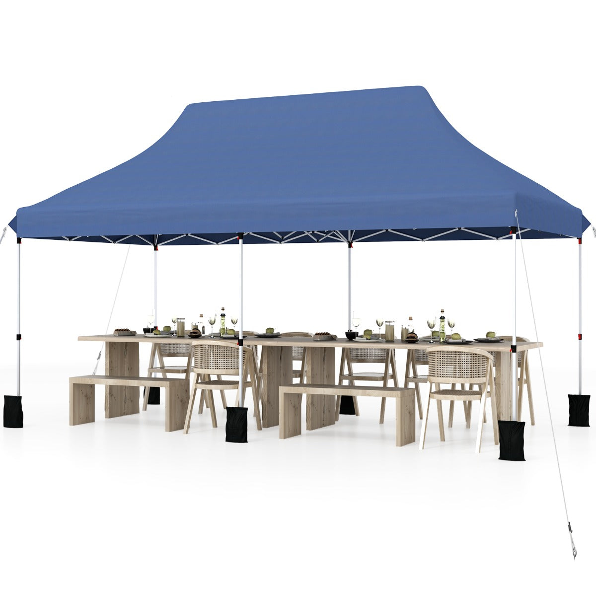 LIVSK Pop-up Paviljoen Tent - Ruimte voor 15-20 Personen - Waterdicht Oxford - Verstelbare Hoogte 296-316 cm - Blauw