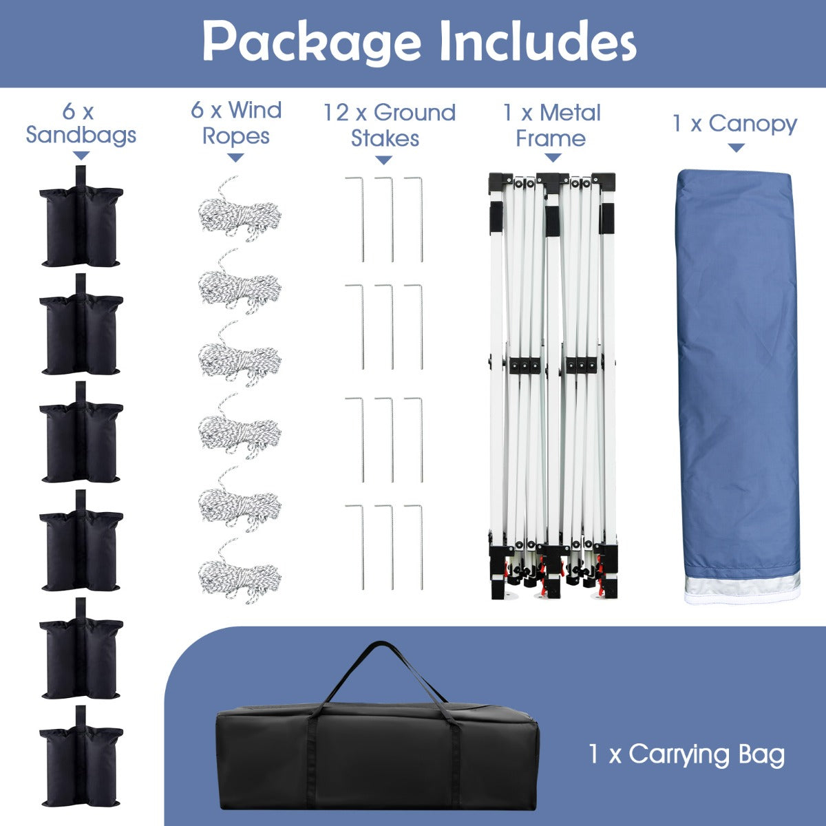 LIVSK Pop-up Paviljoen Tent - Ruimte voor 15-20 Personen - Waterdicht Oxford - Verstelbare Hoogte 296-316 cm - Blauw