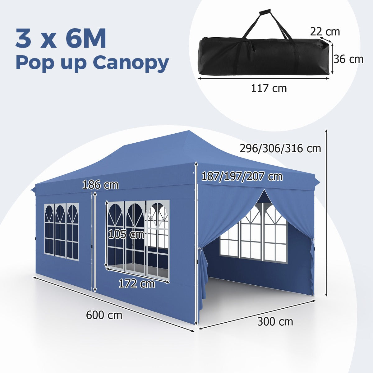 LIVSK Pop-up Partytent - Afneembare Zijwanden - UPF 50+ - Eenvoudig op te zetten - Voor 15-20 personen - Blauw