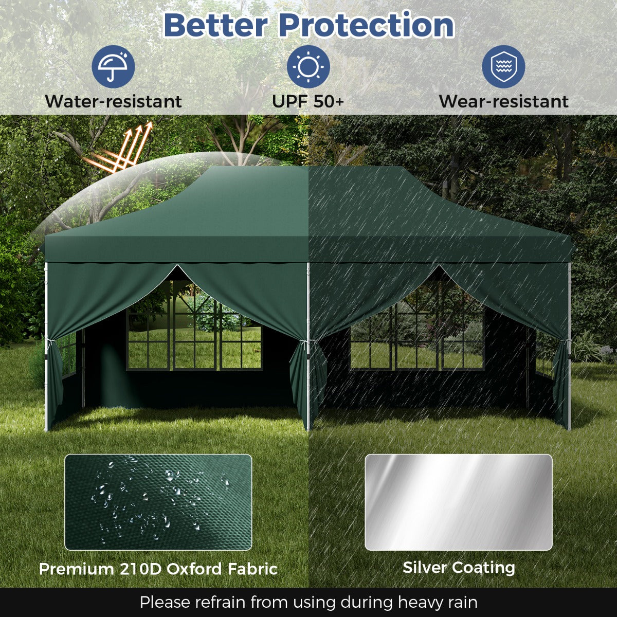 LIVSK Partytent 300 x 600 x 296–316 cm - 6 Afneembare Zijwanden - Pop-up Ontwerp - UV-bescherming - Voor 15-20 Personen - Groen