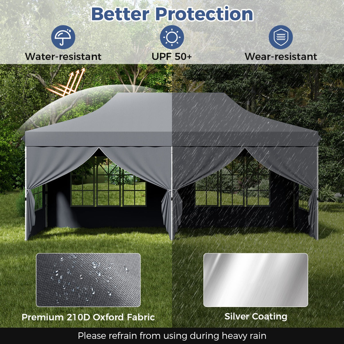 LIVSK Partytent 300 x 600 cm - Pop-up met 6 Afneembare Zijwanden - UV-Bescherming 50+ - Stevig Frame - Voor 15-20 Personen - Grijs