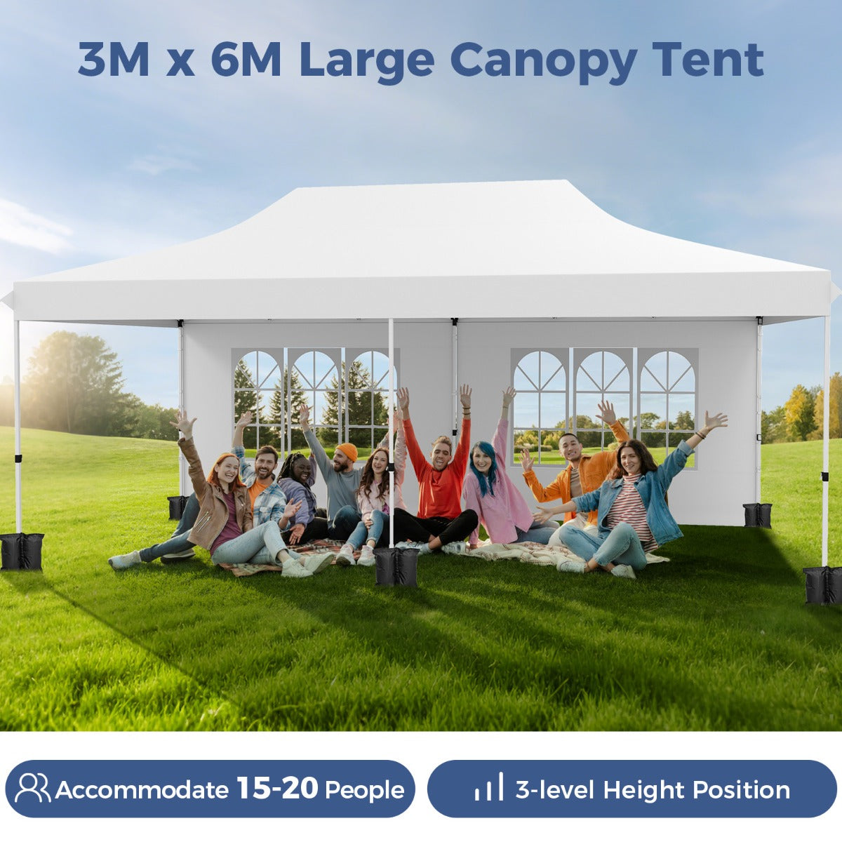 LIVSK Partytent 300 x 600 x 296–316 cm - Afneembare Zijwanden - UV-bescherming 50+ - Pop-up Ontwerp - Voor 15–20 Personen - Wit