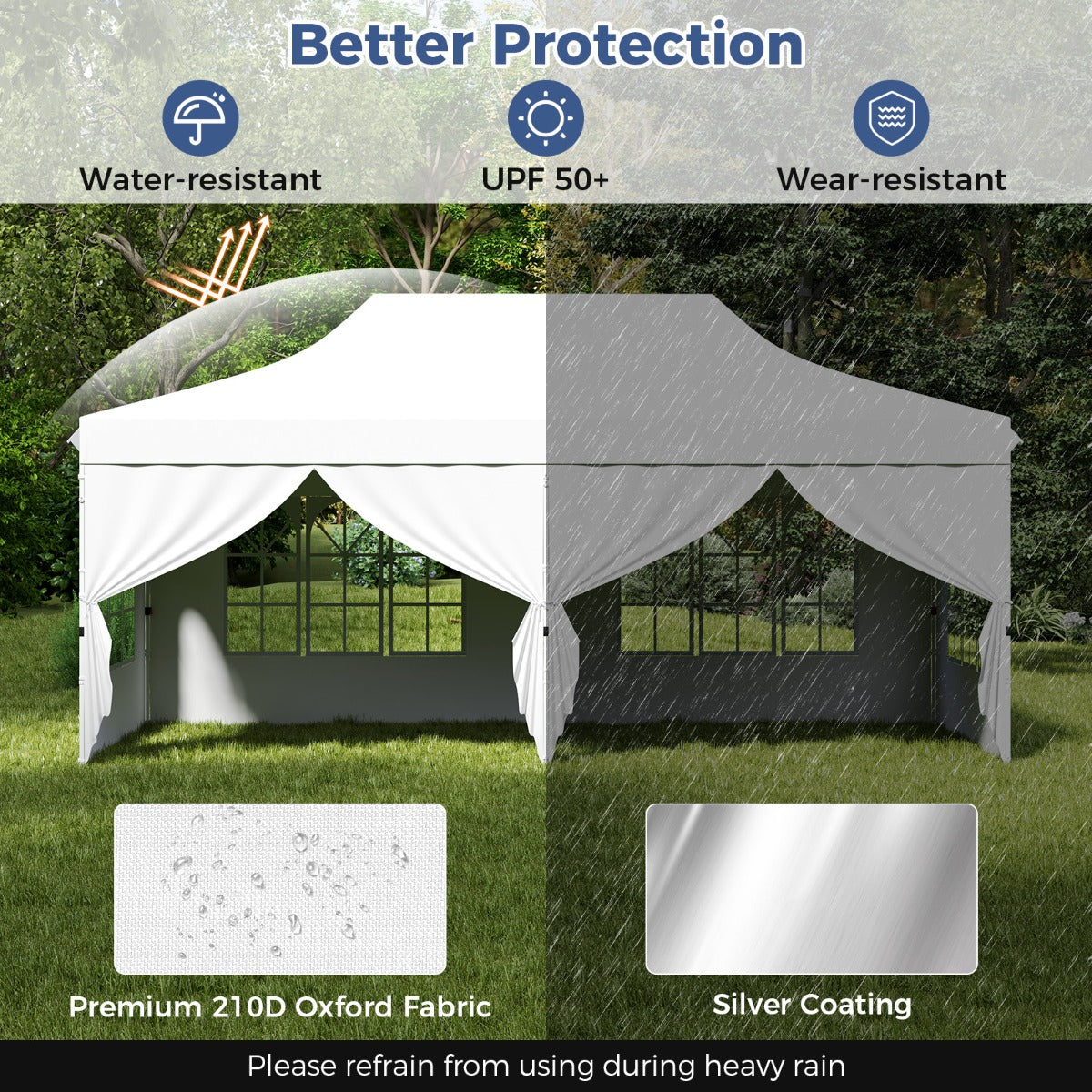 LIVSK Partytent 300 x 600 x 296–316 cm - Afneembare Zijwanden - UV-bescherming 50+ - Pop-up Ontwerp - Voor 15–20 Personen - Wit
