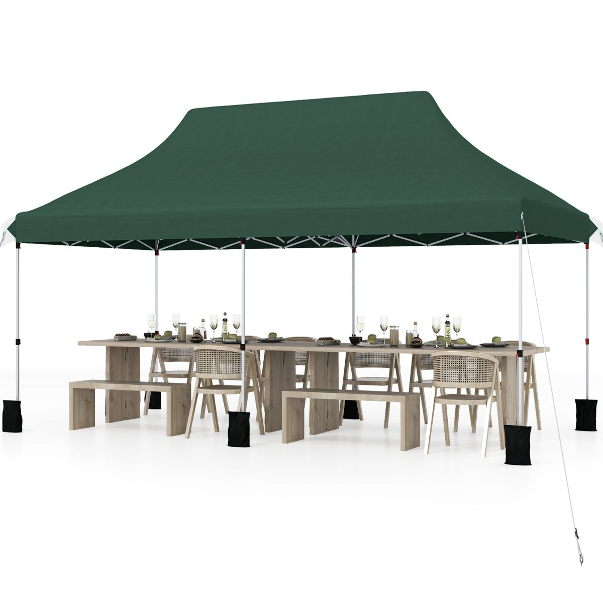 LIVSK Vouwpaviljoen - Robuust Metalen Frame - Zonbescherming 50+ - Eenvoudig Opzetbaar - Voor 15-20 Personen - Groen