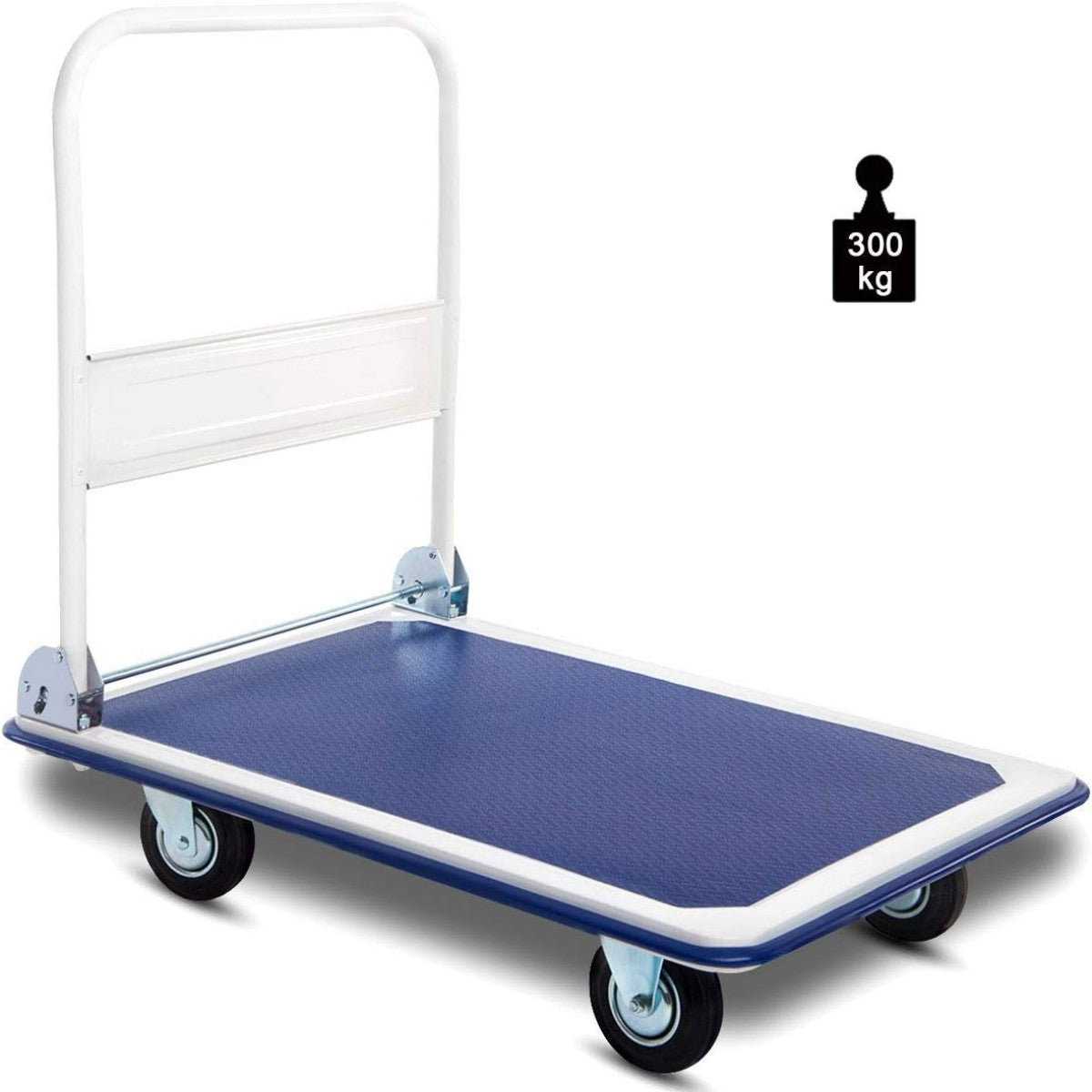 LIVSK Opvouwbare Platformwagen - Draagvermogen 300 kg - 2 Zwenkwielen - Stabiel en Compact - 90 x 61 x 88 cm - Blauw en Zwart