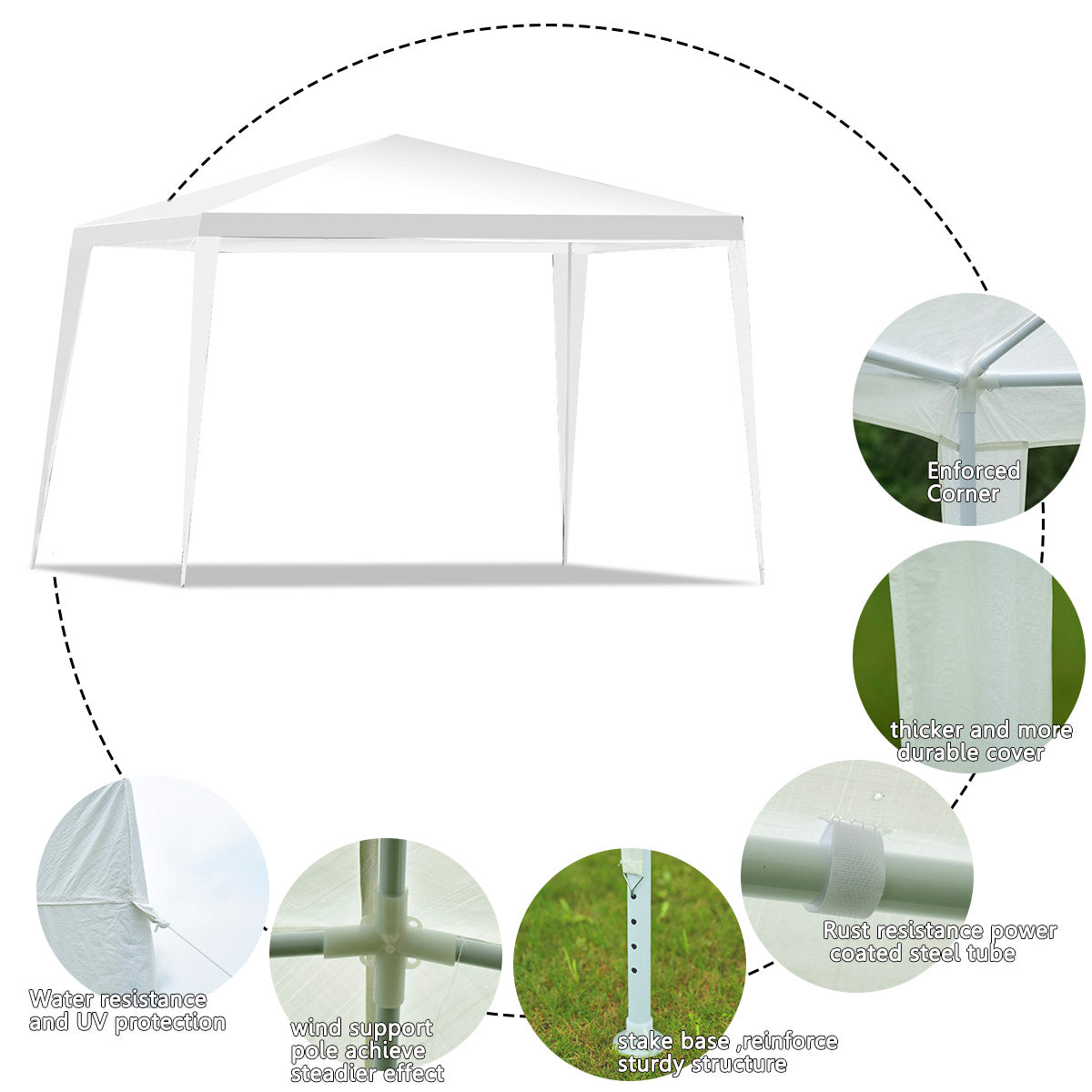 LIVSK Tuinpaviljoen 300 x 300 cm - Waterdicht PE - Metalen Frame - Inclusief Windtouwen en Grondpinnen - Voor Feesten en