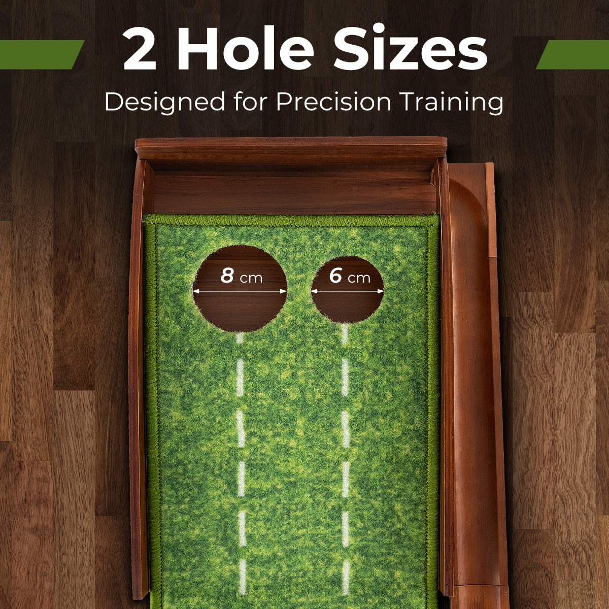 LIVSK Putting Oefenmat met Automatisch Balretoursysteem - Antislip TPR Nylon - 2 Gaten voor Precisietraining - 302 x 32 x 15 cm -