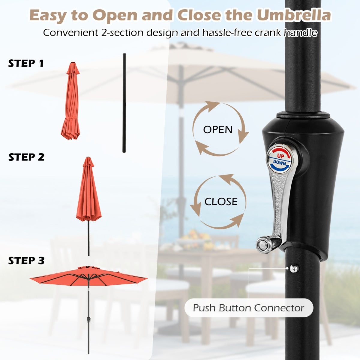 LIVSK Terrasparasol - Kantelbaar - Waterafstotend - Scheurbestendig - 303 x 253 cm - Oranje