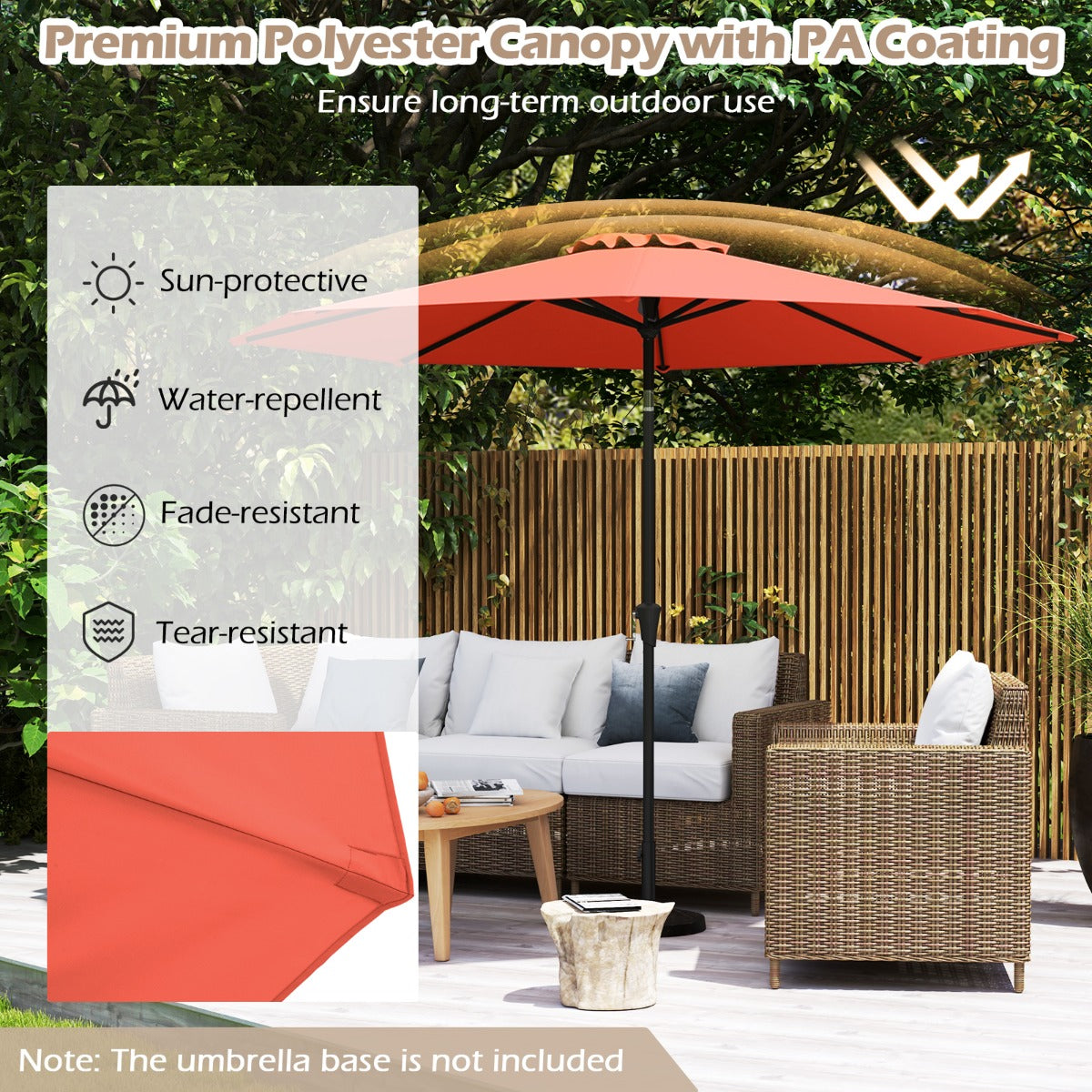 LIVSK Terrasparasol - Kantelbaar - Waterafstotend - Scheurbestendig - 303 x 253 cm - Oranje