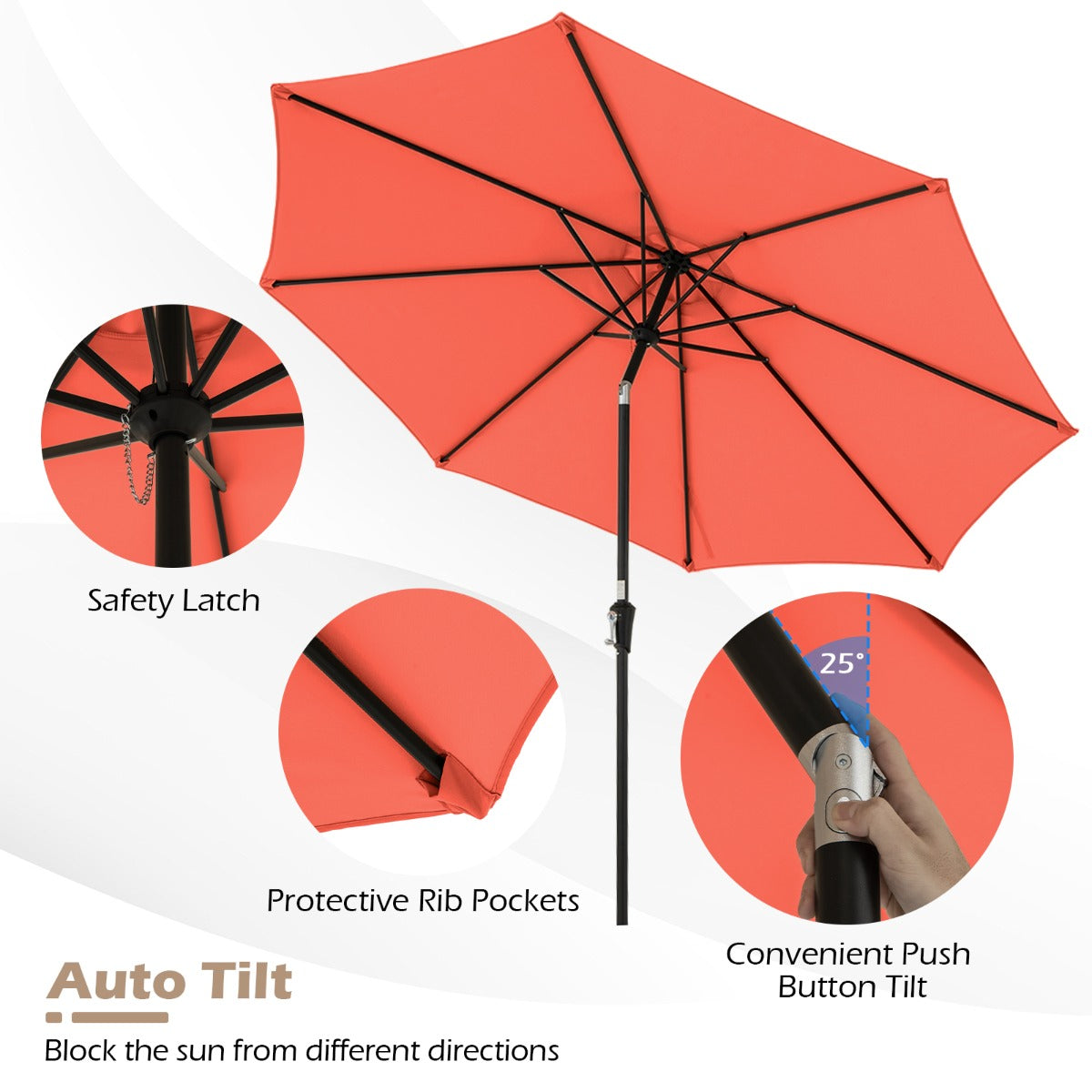 LIVSK Terrasparasol - Kantelbaar - Waterafstotend - Scheurbestendig - 303 x 253 cm - Oranje