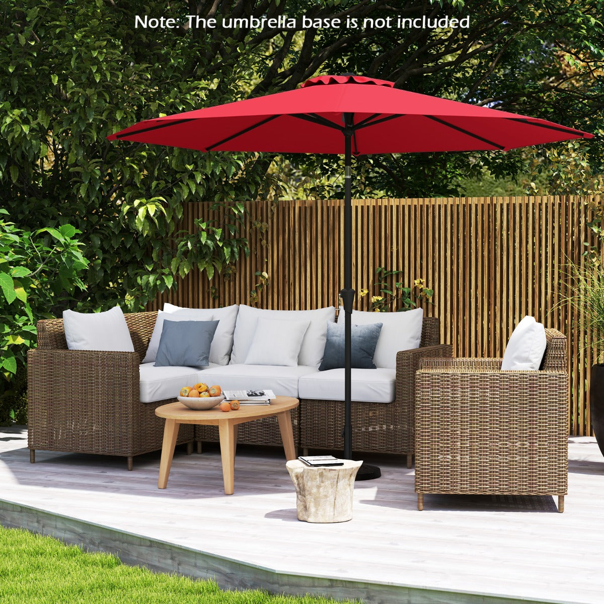 LIVSK Terrasparasol - Kantelbaar met Zwengel - Polyester met PA-coating - Waterafstotend - 303 x 253 cm - Rood