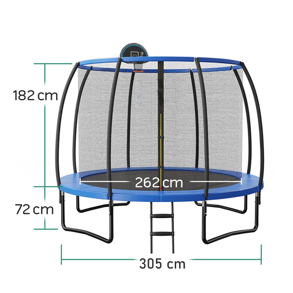LIVSK Buitentrampoline met Veiligheidsnet en Basketbalring - Hoogwaardige Veren - Duurzaam Stalen Frame - Tot 150 kg - Blauw +
