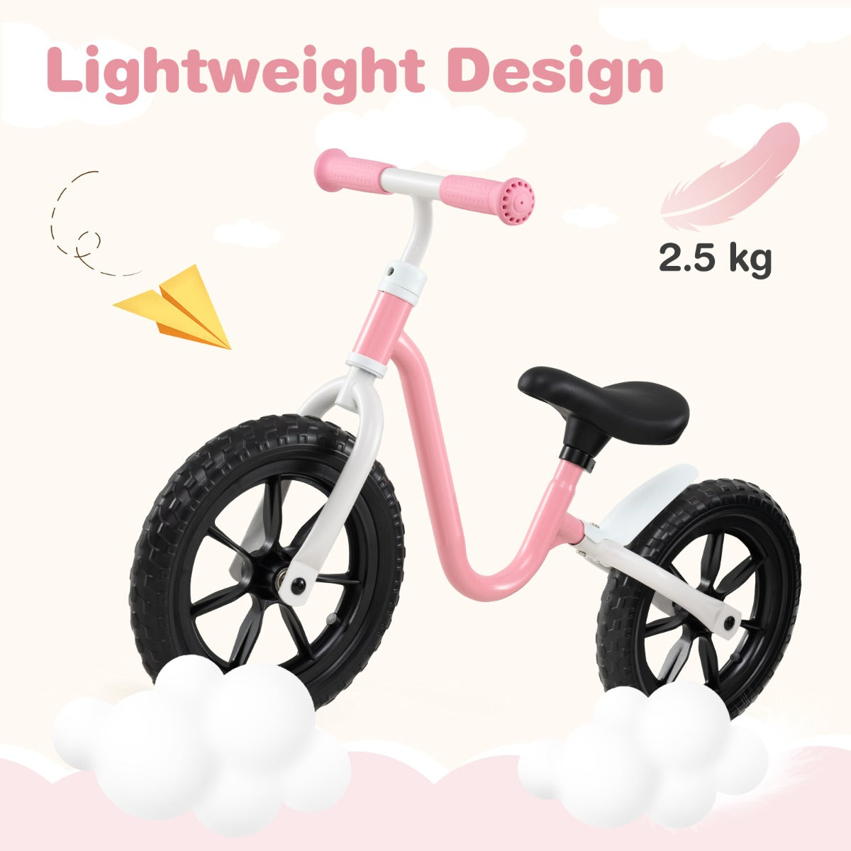 LIVSK Loopfiets - Verstelbaar Stuur en Zadel - 30 cm EVA-wielen - Veiligheidslimiet 80° - Lichtgewicht - Roze
