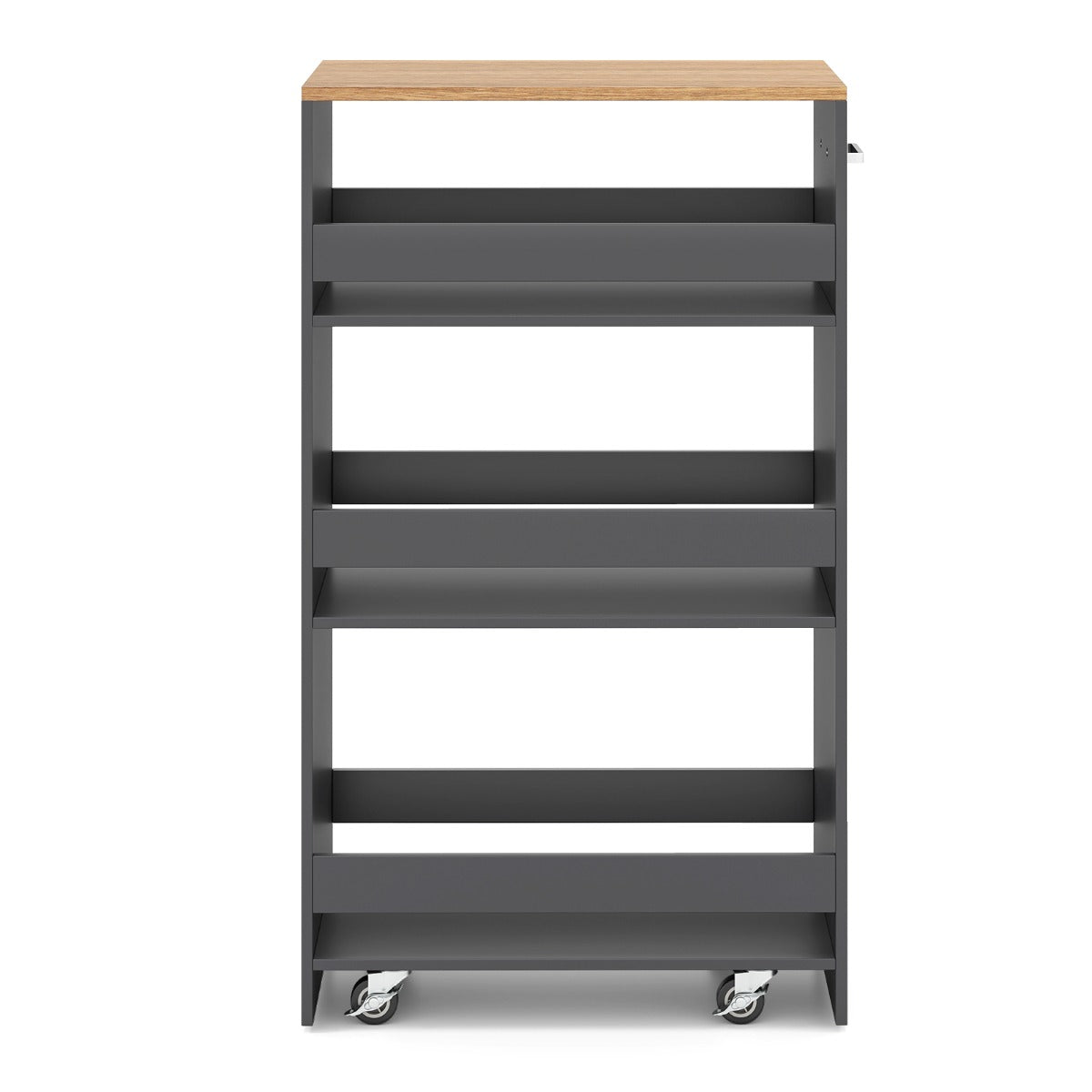 Livsk costway 30cm smalle mobiele serveerwagen met open planken keukenwagen op wielen grijs