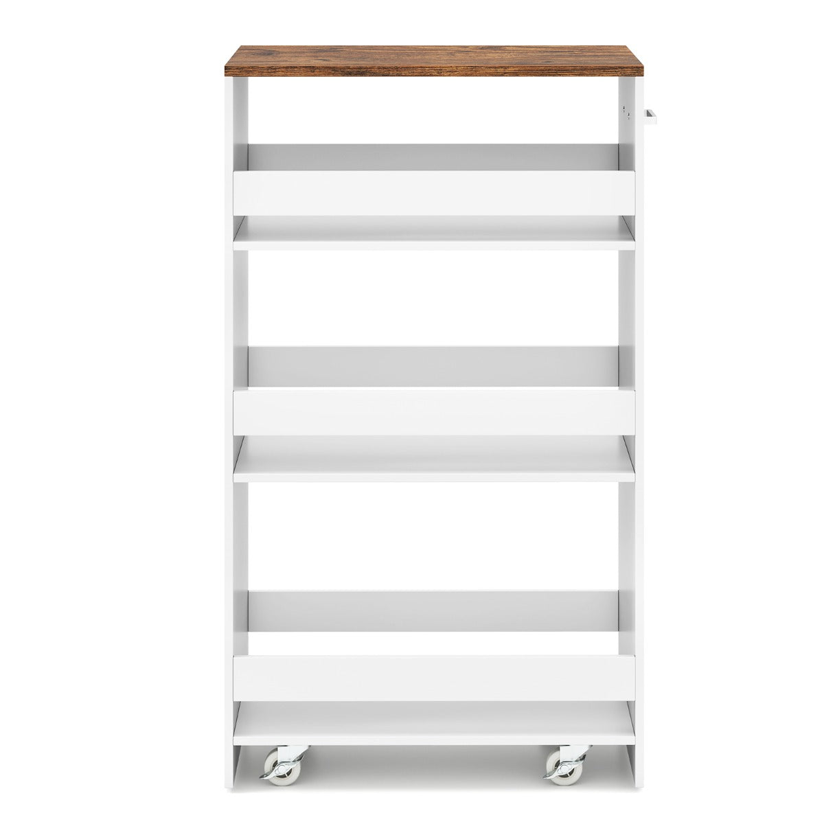 Livsk costway 30cm smalle mobiele serveerwagen met open planken keukenwagen op wielen wit