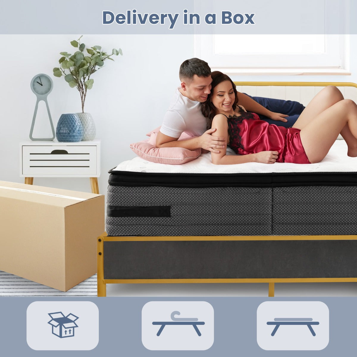 LIVSK Enhanced Hybrid Foam Matras - 32 cm Dik - 7 Zone Pocketveren - Ademend - Voor Zij-, Rug- en Buikslapers - Wit