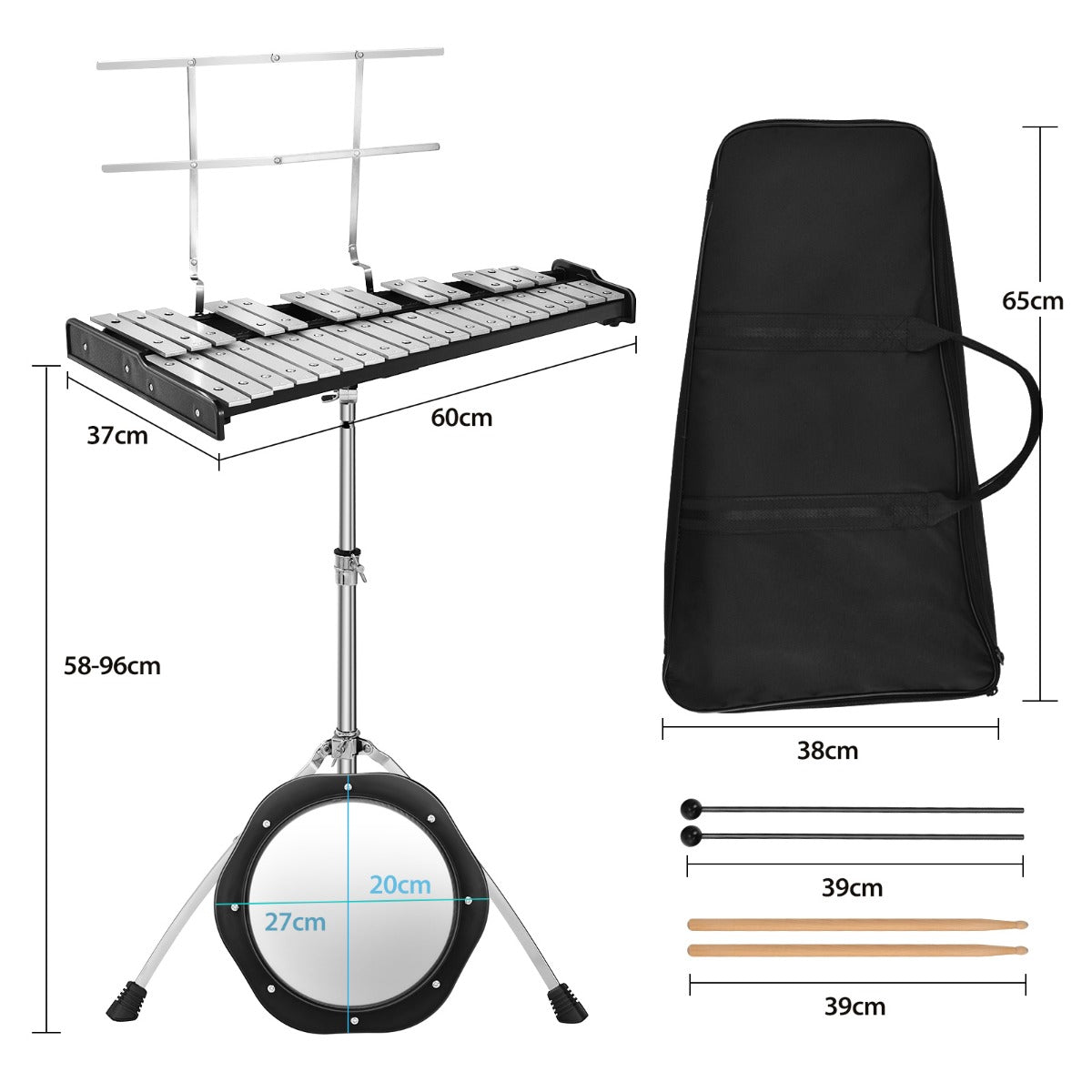 Livsk costway 32 noten xylofoon opvouwbaar slaginstrument met verstelbare standaard muziekstandaard 20 cm oefenschijf belhamers houten mallets 1 1