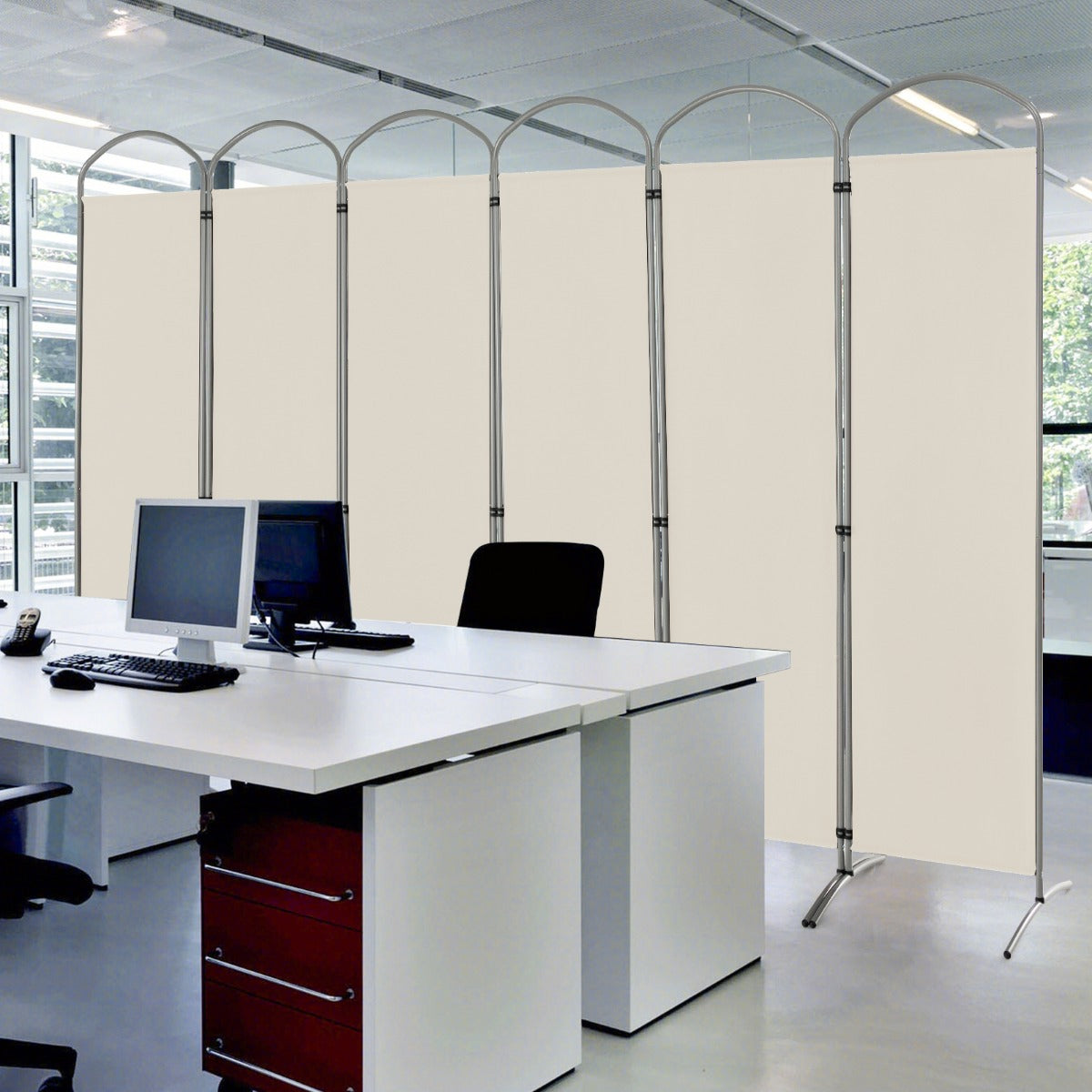 LIVSK Ruimteverdeler - Opvouwbaar met 6 Panelen - Flexibel Ontwerp - Duurzaam Metaal en Polyester - 331 x 188 cm - Beige