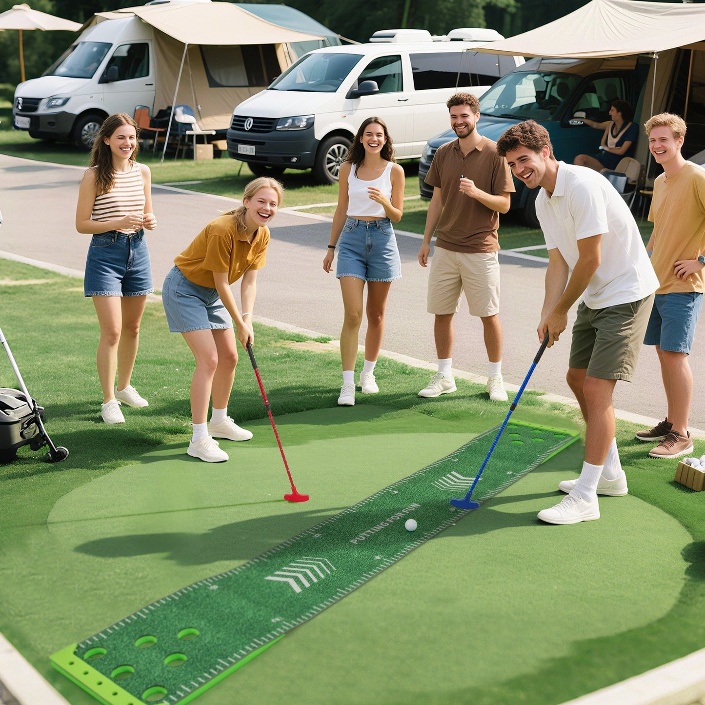LIVSK Golf Pong Spelset - Inclusief 2 Verstelbare Putters, 6 Golfballen - Opvouwbaar & Draagbaar - Geschikt voor Alle Leeftijden