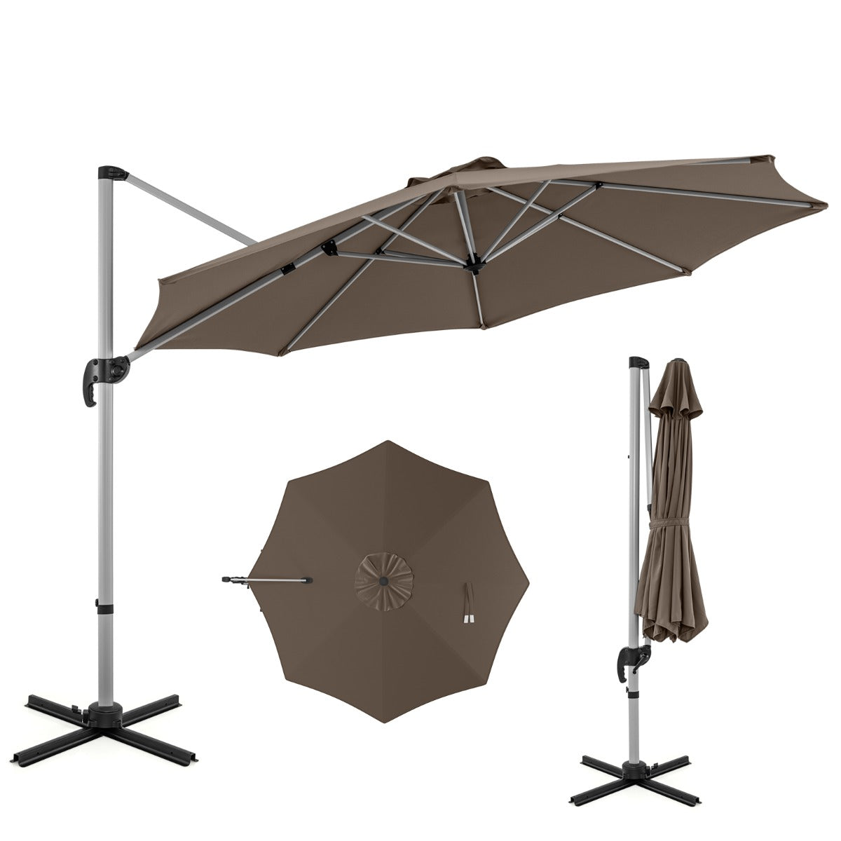 LIVSK Zweefparasol - 360° Rotatie - Verstelbare Kanteling - Duurzaam Polyester - 339 x 260 cm - Bruin